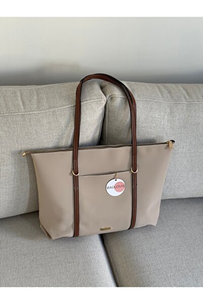 BAGLOVİS ASKILARI HALKA DETAYLI BÜYÜK VİZON KADIN OMUZ ÇANTASI EN42 BOY32