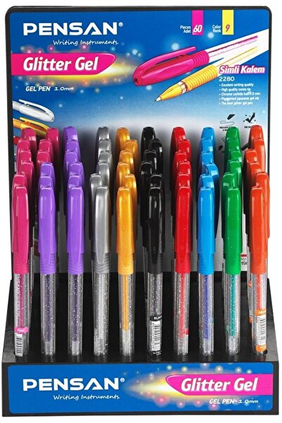 Pensan Simli Kalem Glitter Renkli PVC 60’lı Stand