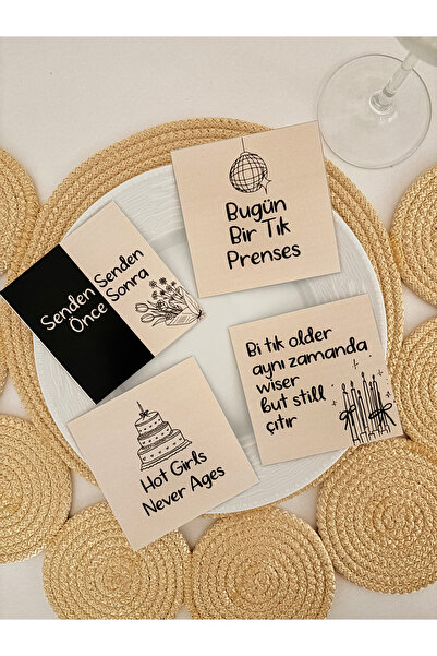 Pankart Evi Doğum Günü Partisi için 12 ADET Krem Motto Kart Seti - Doğumgünü ...