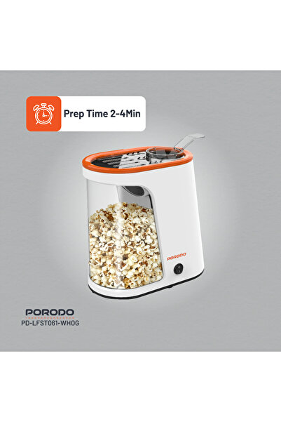 porodo صانعة الفشار لايف ستايل ١٢٠٠ واط مع خزان قابل للفصل - أبيض وبرتقالي
