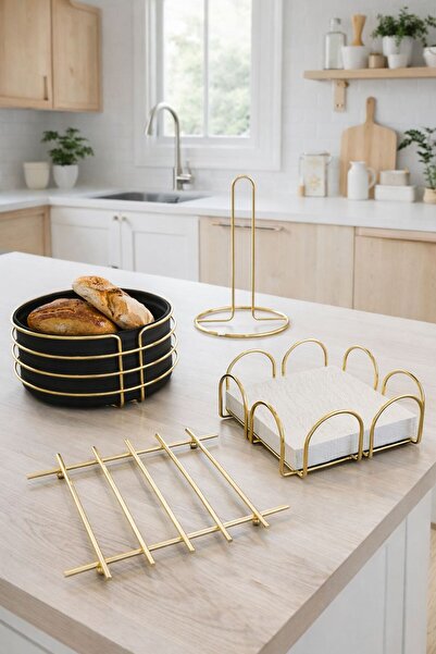 KARTEYA مجموعة تقديم الخدمة وسلة الخبز وحامل المناشف وحامل المناديل ومجموعة ا...