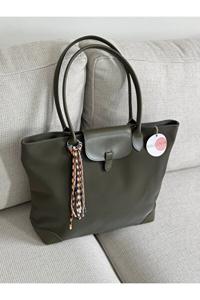 BAGLOVİS GEANTĂ TOTE KHAKI DE DIMENSIUNE MARE DETALIATĂ CHARM EN40 BOY30