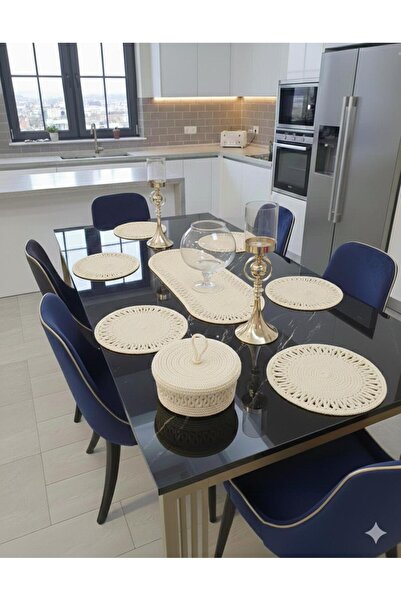 Metasupla Amerikan Servis Runner 6 Lı Sunum Supla m&ro GRİ Takımı Örgü Tabak ...