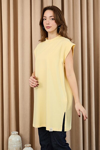 Soul Kadın Basic Kolsuz T-shirt - 30725TUN - YELLOW