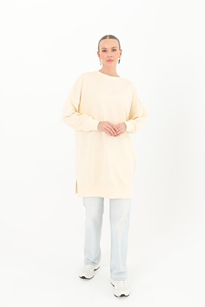 Soul Kadın Ribanalı Yırtmaç Detaylı Basic Tunik - 30644TUN - Bej