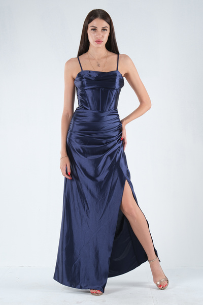 Feminist Sırtı Bağlamalı Yırtmaçlı Abiye Lacivert 4522018