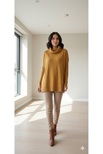 MODA Hardal rengi standart beden degaje yaka kolları fitilli çift cepli A kal...