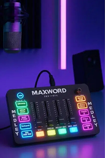 Maxword MEDLEY Gaming Canlı Yayın Stüdyo Kayıt RGB Ses Kartı DJ Mixer (Telefo...