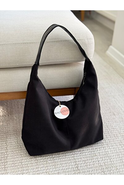 BAGLOVİS YENİ SEZON BÜYÜK SALAŞ SİYAH SÜET OMUZ ÇANTASI