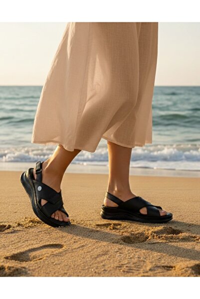 Mammamia Kadın Deri Sandalet - Günlük Rahatlık - Dolgu Topuk Sandalet D25YS-2855