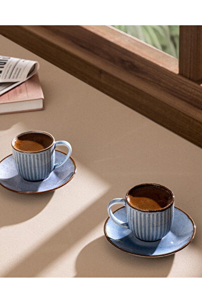 Madame Coco Kleby Natural 6 Kişilik 12 Parça Kahve Fincan Seti - Mavi - 90 ml