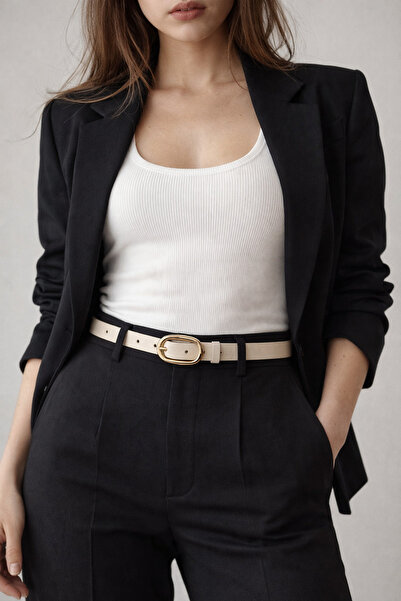 Luminos Butik Long Buckle Beige Thin Women's Belt Jacket Belt, Women's Belt, ...