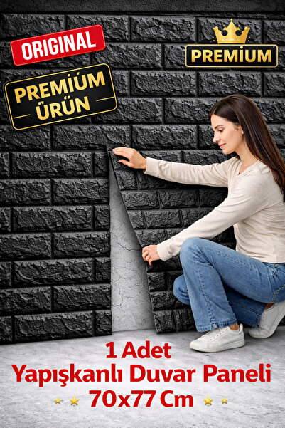 UKAB DEKOR 70x77cm (0,53 m²) Kendinden Yapışkanlı Esnek Dekoratif Sünger Tuğl...