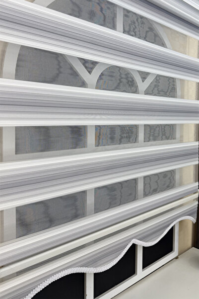 StorBurada Gri Renk Geçişli Zebra Stor Perde (Etek Dilimli)