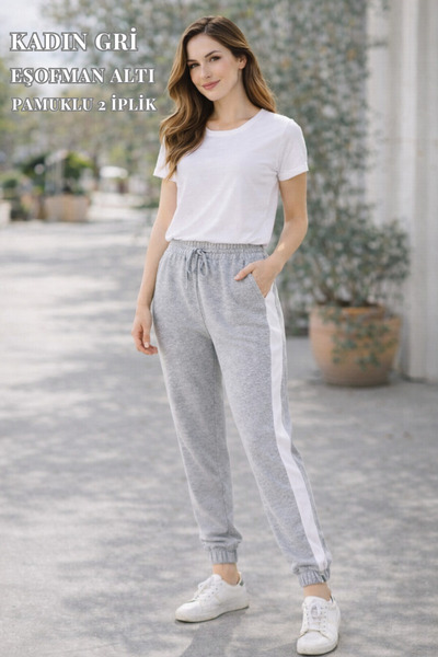 Lasirius Women's Gray High Waist Sweatpants, 2 Thread Cotton, Elasticized Cuf...