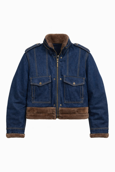 JANNA BUDAK BOUTİQUE Kürk Detaylı Denim Mont – Kahverengi İç Astarlı