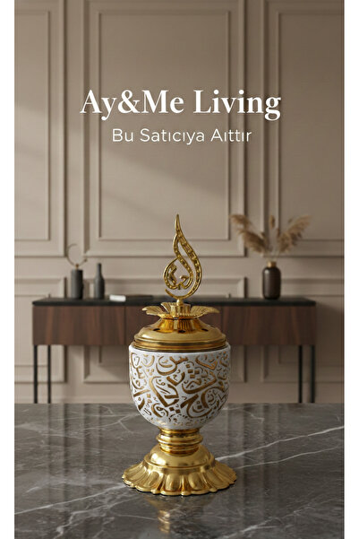 Layansaa Lüks Arapça Hat Yazılı Dekoratif Porselen Buhurdanlık - Altın Sarısı...