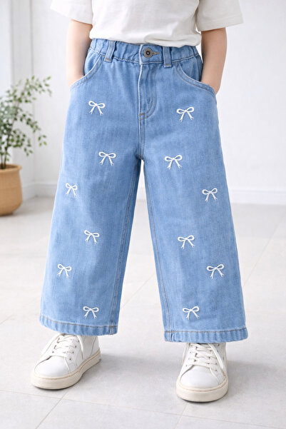 VAV LUXURY Kurdele nakışlı kız çocuk kot pantolonu