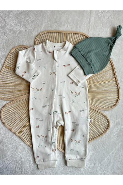 by bubbles %100 Pamuk Fermuarlı Şapkalı Tulum