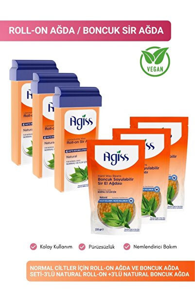 AGISS Normal Ciltler İçin Roll-On Ağda ve Boncuk Ağda Seti-3’lü Natural Roll-...