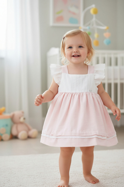 Butik Kız Bebek Brodeli Askılı Astarlı Fermuarlı Elbise