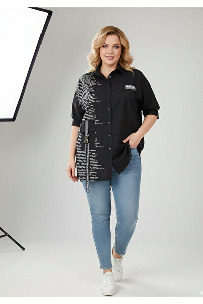MAXLEVEL MODA قميص نسائي أسود مقاس كبير