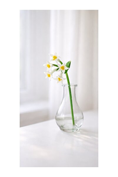 ADAMODART Beyaz Melisa Çiçeği El yapımı Dekoratif Cam Biblo Mini Vazolu