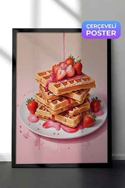 Zestia Siyah Çerçeveli Tablo, Kremalı Tatlı İllüstrasyonu, Mutfak Dekoru Post...