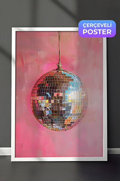 Genel Markalar Beyaz Çerçeveli Tablo, Pembe Disko Topu, Genç Odası Dekoru Pos...