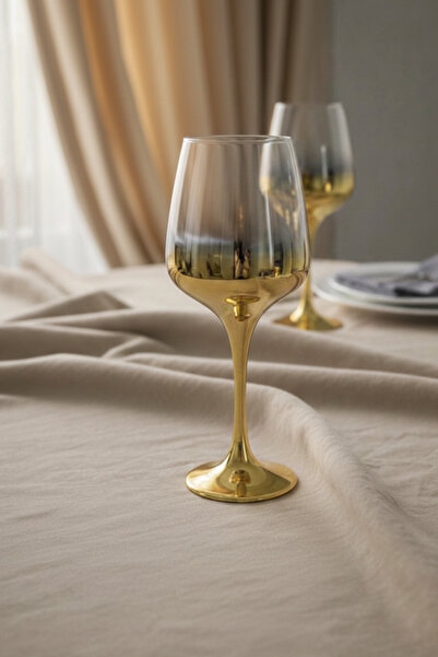 rova tr Lal Kadeh Set of 6 Glass Titanium Coated Goblets with Footed Stem - M...