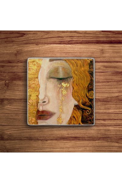 Baumatelier Gustav Klimt Paintings Printed Natural Stone Travertine Coasters Set of 4