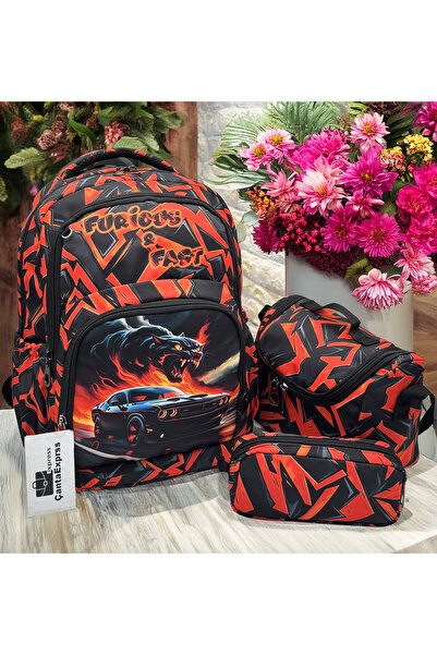 ÇantaExpress Set de 3 rucsacuri negre pentru băieți, pentru școala primară, c...