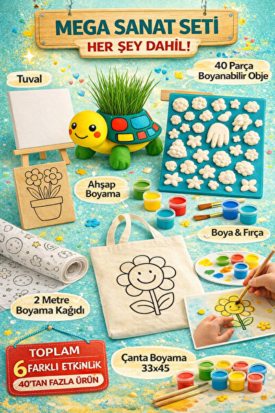 WeSank Mega Sanat Seti – Çim Kiti + 40 Boyanabilir Obje – Çanta, Tuval, Boyam...