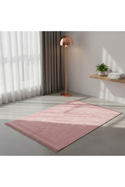 Goat-x سجادة صلاة مخملية فاخرة بنقشة محراب بارزة – لون وردي هادئ