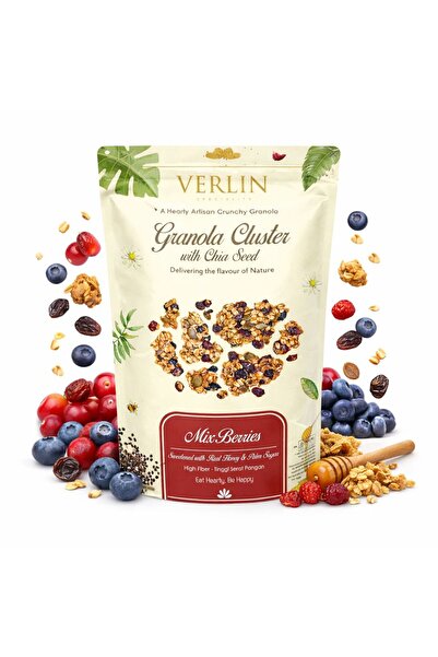 VERLIN جرانولا وجبة خفيفة صحية مع بذور الشيا والتوت المشكل 150 غرام