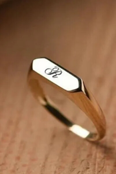 FasekGold Gümüş Yüzük - Şövalye Yüzük Sarı Kişiselleştirilir Harf İsim Yazıla...