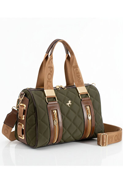 Çanta Trend Miami Polo Haki Mega Boy Kapitone El ve Omuz Askılı Gold Aksesuar...