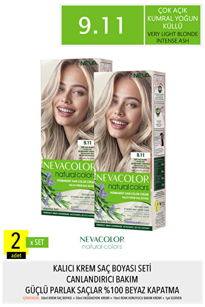 NEVA KOZMETİK Natural Color Saç Boyası 9.11 Çok Açık Kumral Yoğun Küllü 2'li Set