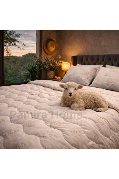 Pamira Home Tek Kişilik %100 Merinos Kuzu Yün Yorgan +1 Adet Merinos Boncuk Y...