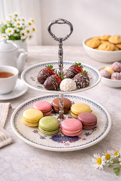 Freya 2 Katlı Desenli Renkli Şık Kurabiyelik Sunumluk