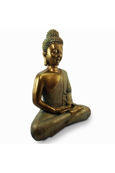 Tual Hobi Sanat Dekoratif Altın Görünümlü Buda Heykeli Büyük Boy Gold (35x27cm) Ev Ofis Dekorasyon Hediyelik