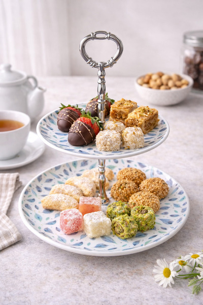 Freya 2 Katlı Desenli Renkli Şık Kurabiyelik Sunumluk