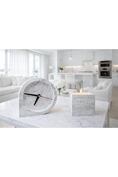 SalepHome Saat & Mum Takımı | Büyük Boy Beyaz Obje Seti | Salon ve Ofis Dekor...