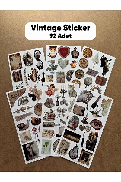 hdsticker 6'lı Vintage Temalı Sticker Seti 92 Adet Planner Ajanda Laptop Tabl...