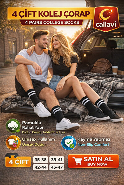 CALLAVI unisex çizgili kolej çorap 4 çift