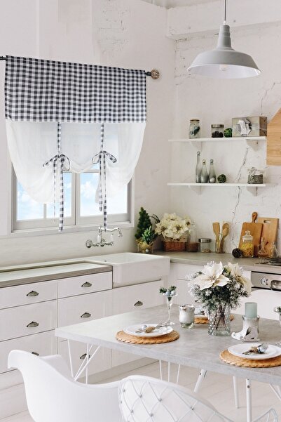 cotton maison Cortina retro din tul în carouri naturale