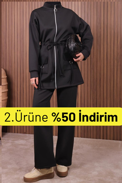 Balenbi طقم حجاب نسائي من قماش السكوبا مع تفاصيل الجيب وسحاب 1120