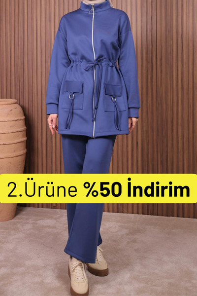 Balenbi Γυναικείο υφασμάτινο κοστούμι με φερμουάρ και λεπτομέρεια τσέπης 1120