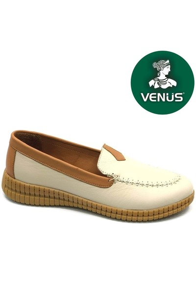 Venüs حذاء باليه نسائي كاجوال من الجلد الطبيعي من Emdidona باللون البيج