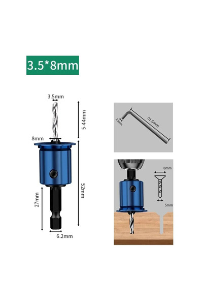 Choice مثقاب غاطس 3.5 مم مع محدد قلب من سبيكة معدنية لأداة النجارة لحفر ثقوب ...